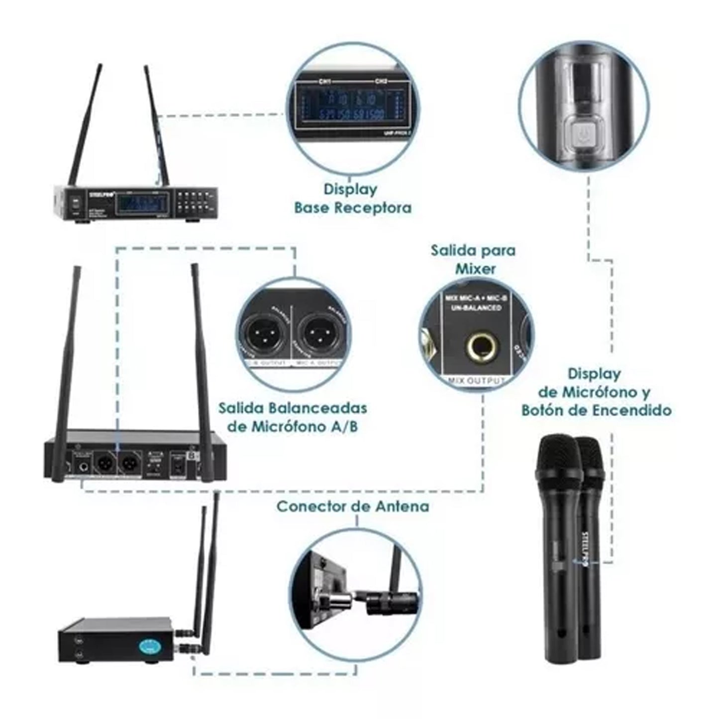 Microfono Uhf Profesional Steelpro Frecuencia Multicanal